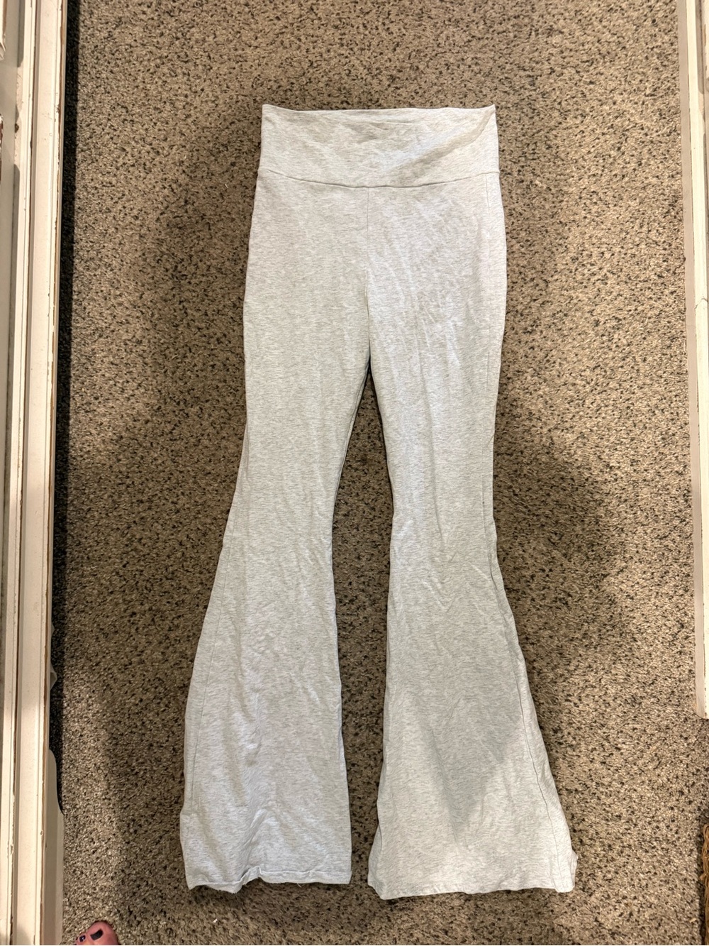 Edikted Light Gray Flare Yoga Pants with Fold-Over Waistband